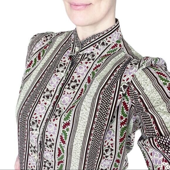 VINTAGE Retro Print Long Sleeve Button Down Top - Picture 13 of 15